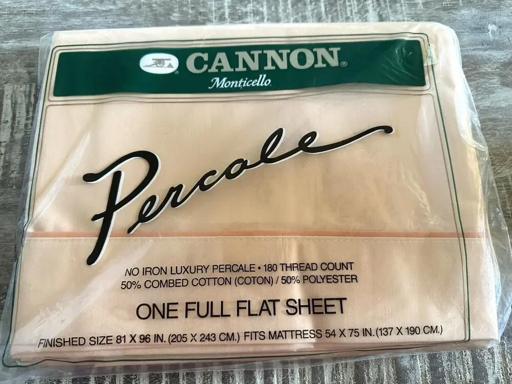 Vintage Cannon Monticello Percale Full FLAT Sheet 1 Pc Solid Peach 180 ct NEW